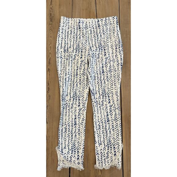 Lysse Pull On Ankle‎ Pants Elastic Waist Blue White Fringe XL Cotton - Picture 2 of 8